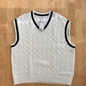 H&M Cream and Black V-Neck Sweater Vest
